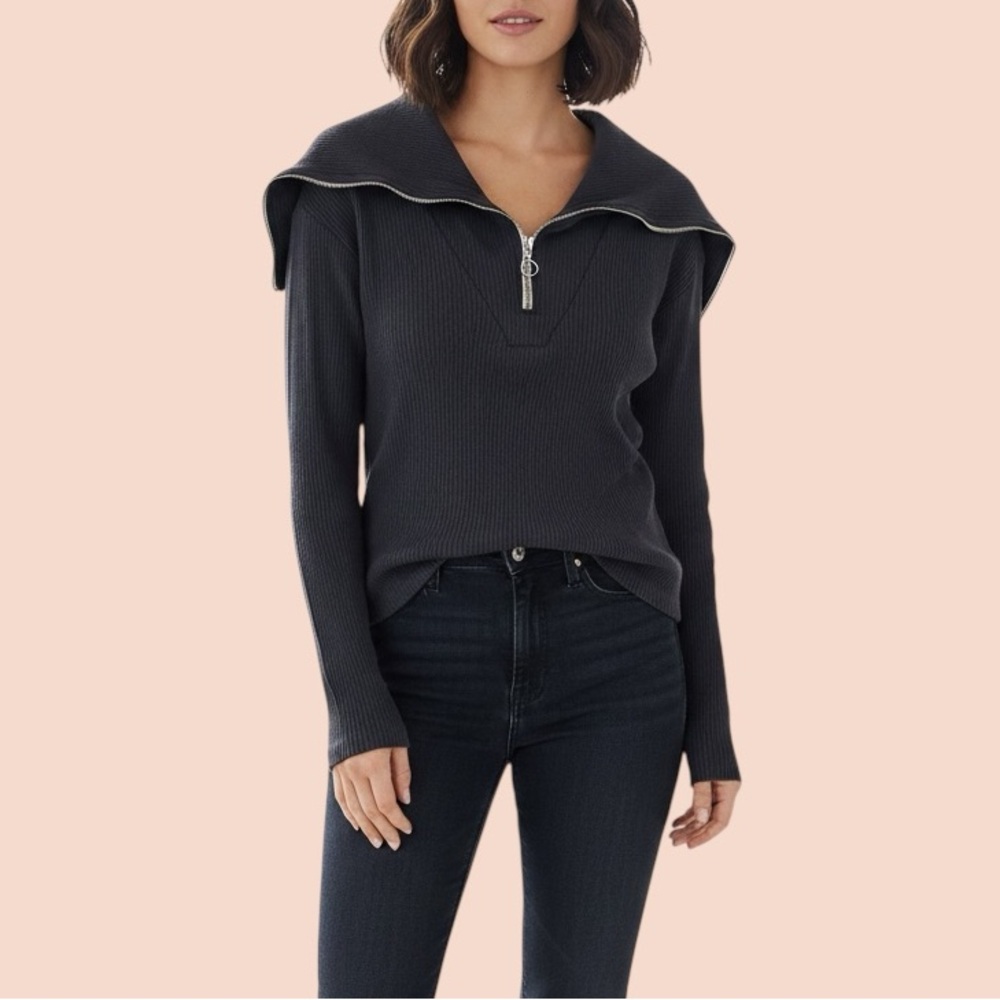 Monrow Charcoal Grey Sweater with Zipper Turtleneck Sz Small New